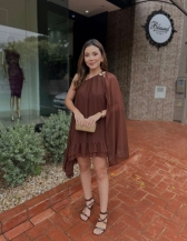 Vestido Veronica - Vestido Curto Crepe de Seda Fluido