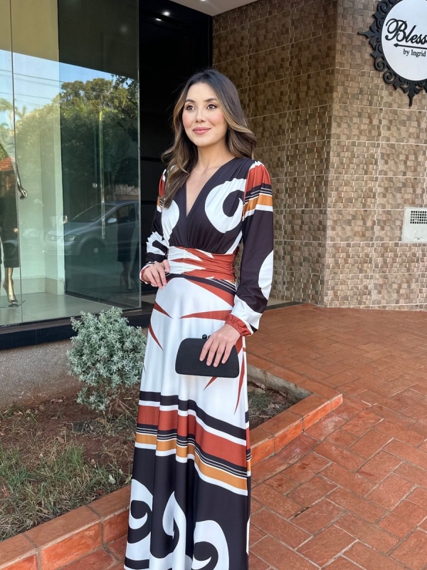 Vestido Rebeca - Vestido Longo Estampado Malha Liganete