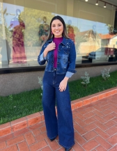 Jaqueta Leticia - Jeans Bordada em Strass