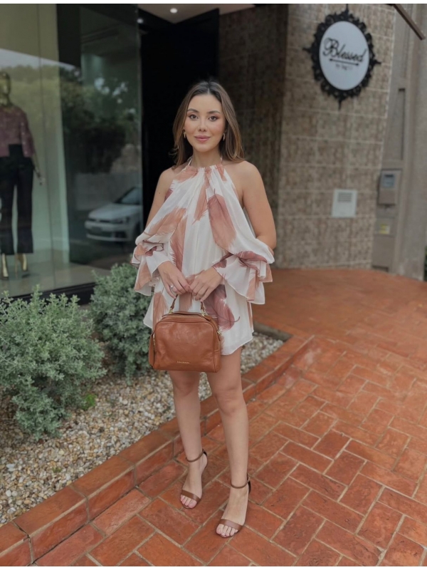 Vestido Ana Bella - Vestido Curto em Crepe de Seda Fluido