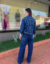 Jaqueta Leticia - Jeans Bordada em Strass