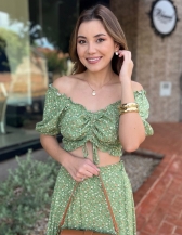 Conjunto Juliana - Conjunto de Saia Midi em Viscolinho Estampado