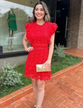 Vestido Ana Carla - Vestido Curto em Renda Gripir Vermelho